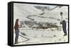 Sun Valley, Idaho, Skiers Looking Over Town-null-Framed Stretched Canvas