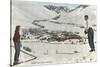 Sun Valley, Idaho, Skiers Looking Over Town-null-Stretched Canvas