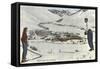 Sun Valley, Idaho, Skiers Looking Over Town-null-Framed Stretched Canvas