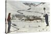 Sun Valley, Idaho, Skiers Looking Over Town-null-Stretched Canvas