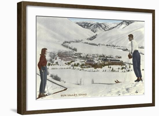 Sun Valley, Idaho, Skiers Looking Over Town-null-Framed Art Print