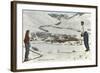 Sun Valley, Idaho, Skiers Looking Over Town-null-Framed Art Print