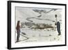 Sun Valley, Idaho, Skiers Looking Over Town-null-Framed Art Print