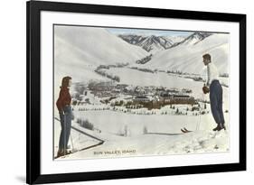 Sun Valley, Idaho, Skiers Looking Over Town-null-Framed Art Print