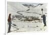 Sun Valley, Idaho, Skiers Looking Over Town-null-Framed Art Print