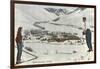 Sun Valley, Idaho, Skiers Looking Over Town-null-Framed Art Print