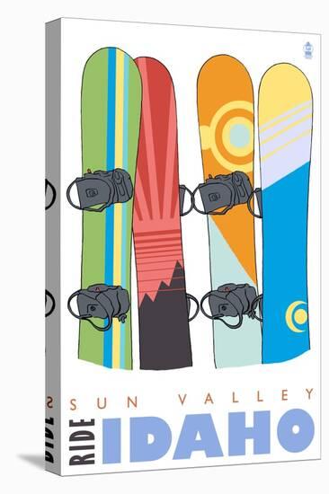 Sun Valley, Idaho, Snowboards in the Snow-Lantern Press-Stretched Canvas