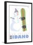 Sun Valley, Idaho, Snowman with Snowboard-Lantern Press-Framed Art Print