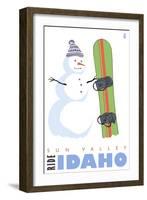 Sun Valley, Idaho, Snowman with Snowboard-Lantern Press-Framed Art Print