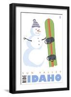 Sun Valley, Idaho, Snowman with Snowboard-Lantern Press-Framed Art Print