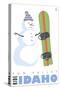 Sun Valley, Idaho, Snowman with Snowboard-Lantern Press-Stretched Canvas