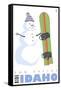 Sun Valley, Idaho, Snowman with Snowboard-Lantern Press-Framed Stretched Canvas