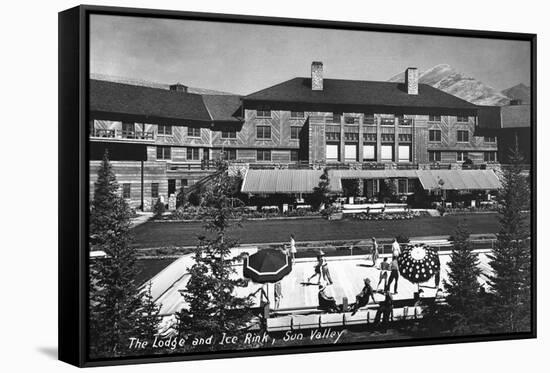 Sun Valley, Idaho - View of Lodge and Ice Rink-Lantern Press-Framed Stretched Canvas