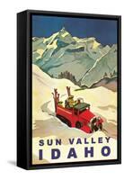 Sun Valley, Idaho, Vintage Truck with Skiers-null-Framed Stretched Canvas