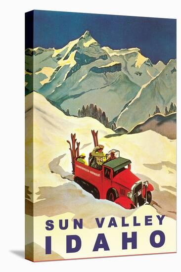 Sun Valley, Idaho, Vintage Truck with Skiers-null-Stretched Canvas