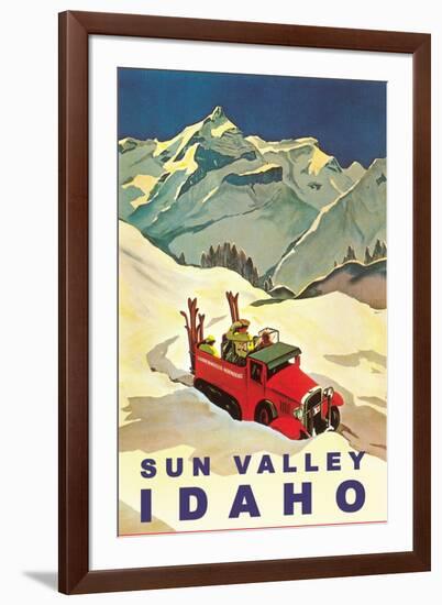 Sun Valley, Idaho, Vintage Truck with Skiers-null-Framed Art Print