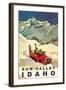 Sun Valley, Idaho, Vintage Truck with Skiers-null-Framed Art Print