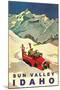 Sun Valley, Idaho, Vintage Truck with Skiers-null-Mounted Art Print