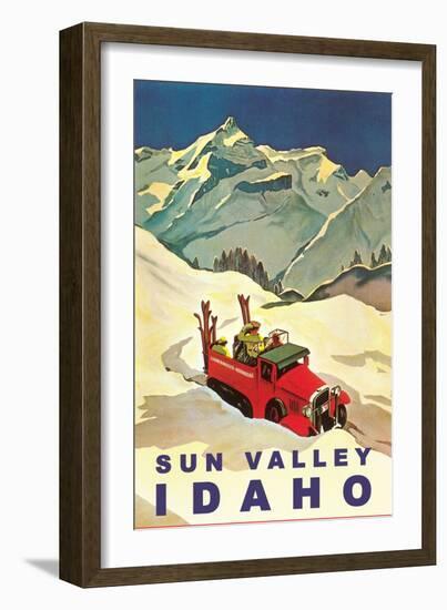 Sun Valley, Idaho, Vintage Truck with Skiers-null-Framed Art Print