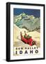 Sun Valley, Idaho, Vintage Truck with Skiers-null-Framed Art Print