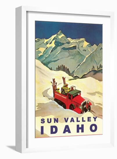 Sun Valley, Idaho, Vintage Truck with Skiers-null-Framed Art Print