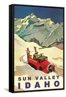 Sun Valley, Idaho, Vintage Truck with Skiers-null-Framed Stretched Canvas