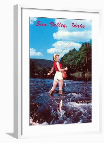 Sun Valley, Idaho, Woman Fishing in Stream-null-Framed Art Print