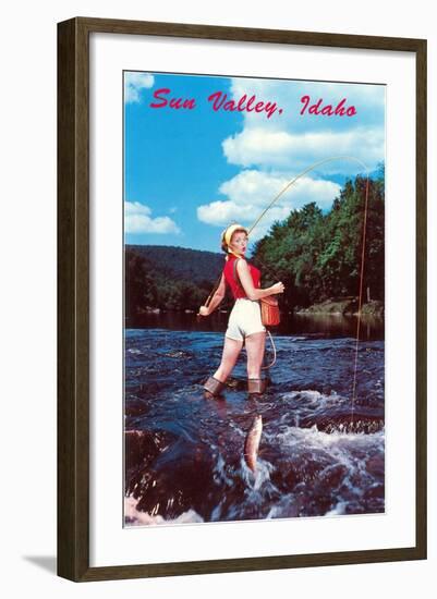 Sun Valley, Idaho, Woman Fishing in Stream-null-Framed Art Print