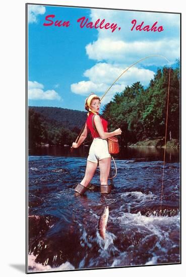 Sun Valley, Idaho, Woman Fishing in Stream-null-Mounted Art Print