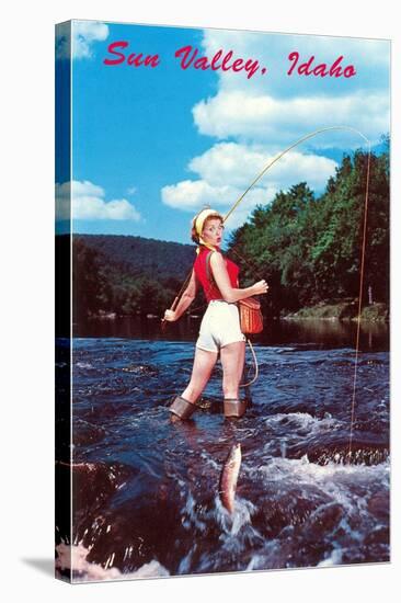Sun Valley, Idaho, Woman Fishing in Stream-null-Stretched Canvas