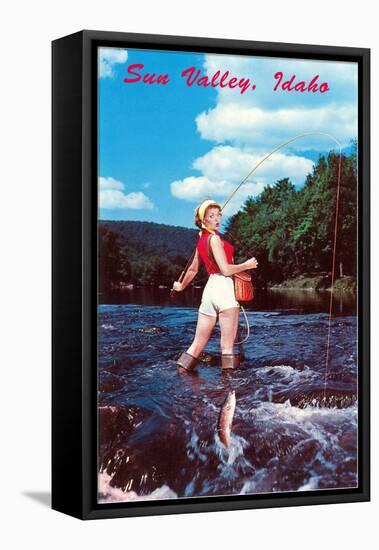 Sun Valley, Idaho, Woman Fishing in Stream-null-Framed Stretched Canvas