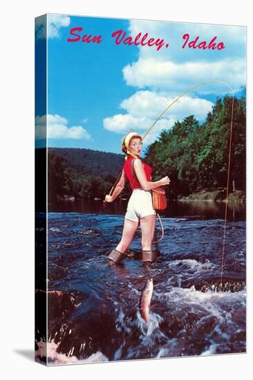 Sun Valley, Idaho, Woman Fishing in Stream-null-Stretched Canvas