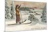 Sun Valley, Idaho, Woman Skier Looking Over Town-null-Mounted Art Print