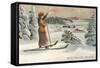 Sun Valley, Idaho, Woman Skier Looking Over Town-null-Framed Stretched Canvas