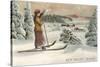 Sun Valley, Idaho, Woman Skier Looking Over Town-null-Stretched Canvas