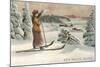 Sun Valley, Idaho, Woman Skier Looking Over Town-null-Mounted Art Print