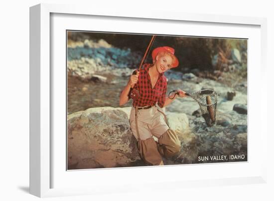 Sun Valley, Idaho, Woman with Fish in Net-null-Framed Art Print