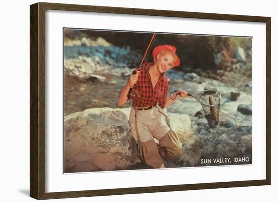 Sun Valley, Idaho, Woman with Fish in Net-null-Framed Art Print