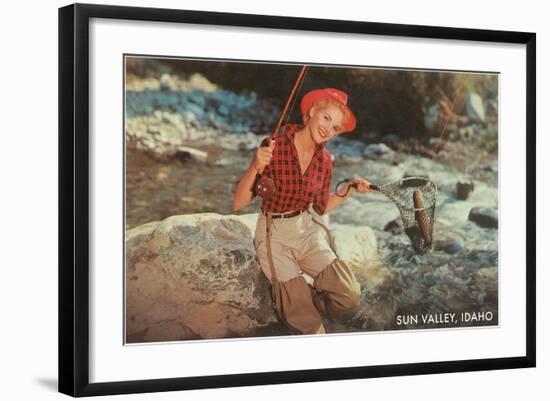 Sun Valley, Idaho, Woman with Fish in Net-null-Framed Art Print