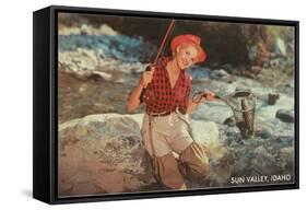 Sun Valley, Idaho, Woman with Fish in Net-null-Framed Stretched Canvas