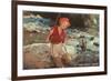 Sun Valley, Idaho, Woman with Fish in Net-null-Framed Premium Giclee Print