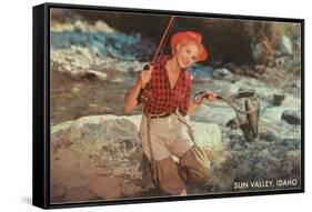 Sun Valley, Idaho, Woman with Fish in Net-null-Framed Stretched Canvas