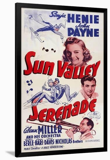 Sun Valley Serenade, from Top: Sonja Henie, John Payne, Glenn Miller, 1941-null-Framed Art Print