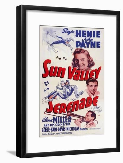 Sun Valley Serenade, from Top: Sonja Henie, John Payne, Glenn Miller, 1941-null-Framed Art Print