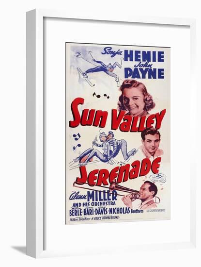 Sun Valley Serenade, from Top: Sonja Henie, John Payne, Glenn Miller, 1941-null-Framed Art Print