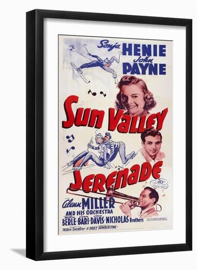 Sun Valley Serenade, from Top: Sonja Henie, John Payne, Glenn Miller, 1941-null-Framed Art Print