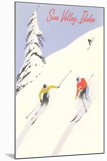 Sun Valley, Skiers on Steep Slope-null-Mounted Art Print