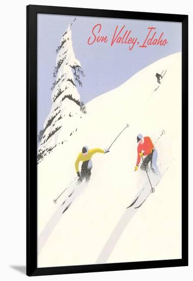 Sun Valley, Skiers on Steep Slope-null-Framed Art Print