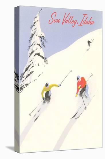 Sun Valley, Skiers on Steep Slope-null-Stretched Canvas