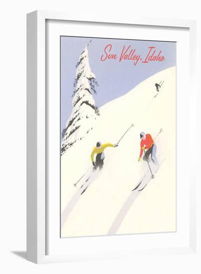 Sun Valley, Skiers on Steep Slope-null-Framed Art Print